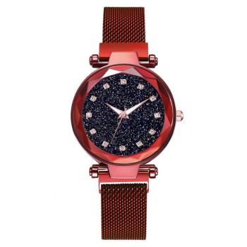 Ceas dama GENEVA CS956, model Starry Sky, bratara magnetica, elegant, rosu