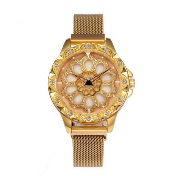 Ceas de dama elegant Geneva CS1017, bratara magnetica, cadran rotativ, model auriu