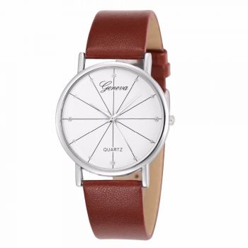 Ceas de dama elegant Geneva CS206, curea piele, model maro