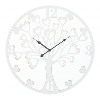 Ceas de perete, cu oglinda, Heart Tree Alb / Auriu, Ø55 cm