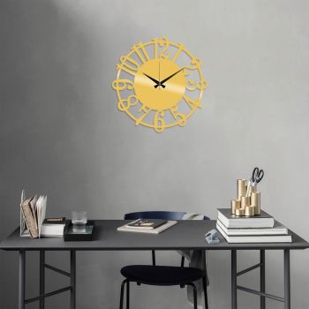 Ceas de perete, Metal Wall Clock 15, Metal, Dimensiune: 48 x 48 cm, Auriu