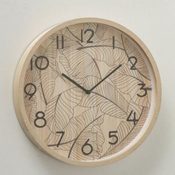 Ceas de perete Rotund din MDF Bej D40cm Leaves