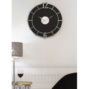 Ceas de perete Silver Glam Negru, Ø60 cm