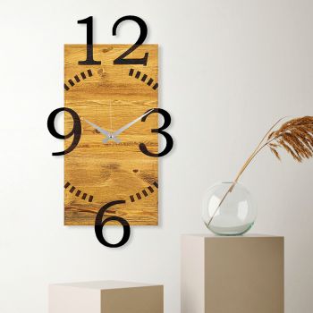 Ceas de perete, Wooden Clock 2, Lemn/metal, Dimensiune: 41 x 3 x 74 cm, Nuc / Negru