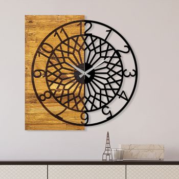 Ceas de perete, Wooden Clock 6, Lemn/metal, Dimensiune: 57 x 3 x 58 cm, Nuc / Negru