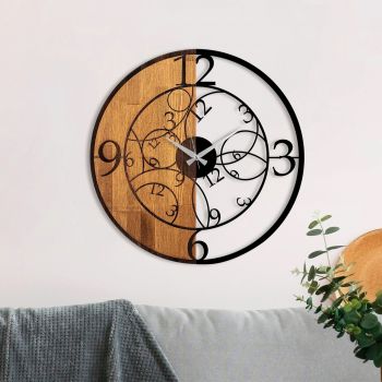 Ceas de perete, Wooden Clock, Lemn/metal, ø56 cm, Nuc / Negru