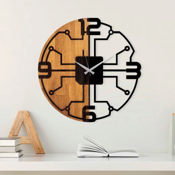 Ceas de perete, Wooden Clock, Lemn/metal, ø56 cm, Nuc / Negru