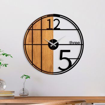 Ceas de perete, Wooden Clock, Lemn/metal, ø56 cm, Nuc / Negru