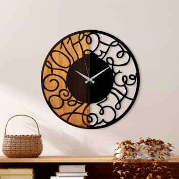 Ceas de perete, Wooden Clock, Lemn/metal, ø56 cm, Nuc / Negru