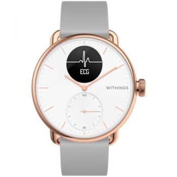 Ceas inteligent Smartwatch Withings ScanWatch, Display OLED, Bluetooth, Carcasa Otel, Bratara Silicon 38mm, Bluetooth, Rezistent la apa, Android/iOS (Roz/Auriu)