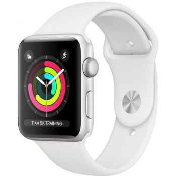 Apple Watch 3, 38mm, Silver, Aluminium, White Sport Band