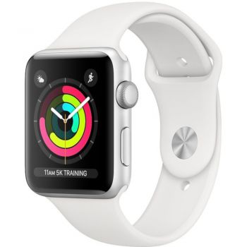 Apple Watch 3 42mm Silver Aluminium Case, White Sport Band de firma original