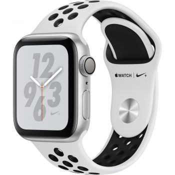 Apple Watch Nike+ Series 4 GPS, 40mm Silver Aluminium Case, Pure Platinum/Black Nike Sport Band