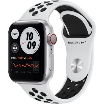 Apple Watch Nike Series 6 GPS + Cellular, 40mm, Silver, Aluminium Case, Pure Platinum/Black Nike Sport Band
