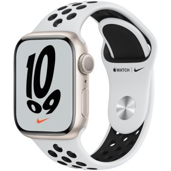 Apple Watch Nike Series 7 GPS, 41mm, Starlight Aluminium Case with Pure Platinum/Black Nike Sport Band