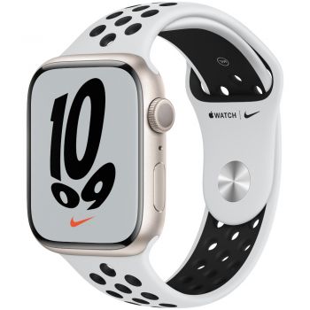 Apple Watch Nike Series 7 GPS, 45mm, Starlight Aluminium Case with Pure Platinum/Black Nike Sport Band