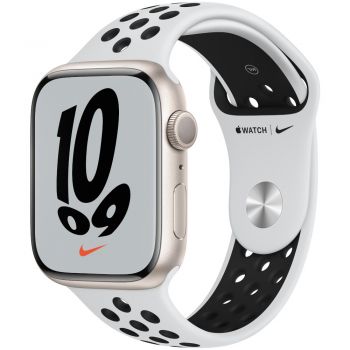 Apple Watch Nike Series 7 GPS, 45mm, Starlight Aluminium Case with Pure Platinum/Black Nike Sport Band de firma original