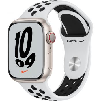 Apple Watch Nike Series 7 GPS + Cellular, 41mm, Starlight Aluminium Case, Pure Platinum/Black Nike Sport Band de firma original