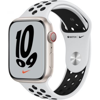 Apple Watch Nike Series 7 GPS + Cellular, 45mm, Starlight Aluminium Case with Pure Platinum/Black Nike Sport Band de firma original