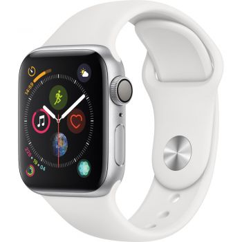 Apple Watch Series 4 GPS, 40mm Silver Aluminium Case, White Sport Band