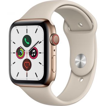 Apple Watch Series 5 GPS + Cellular, 44mm, Gold, Stainless Steel Case, Stone Sport Band