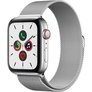 Apple Watch Series 5 GPS + Cellular, 44mm, Silver, Stainless Steel Case, Stainless Steel Milanese Loop