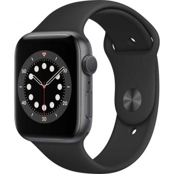 Apple Watch Series 6 GPS, 44mm, Space Gray, Aluminium Case, Black Sport Band de firma original