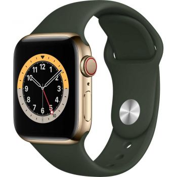 Apple Watch Series 6 GPS + Cellular, 40mm, Gold, Stainless Steel Case, Cyprus Green Sport Band de firma original