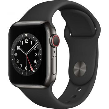 Apple Watch Series 6 GPS + Cellular, 40mm, Graphite, Stainless Steel Case, Black Sport Band de firma original