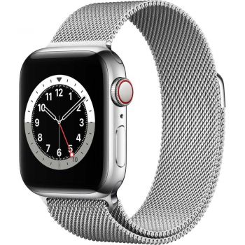 Apple Watch Series 6 GPS + Cellular, 40mm, Silver, Stainless Steel Case, Silver Milanese Loop