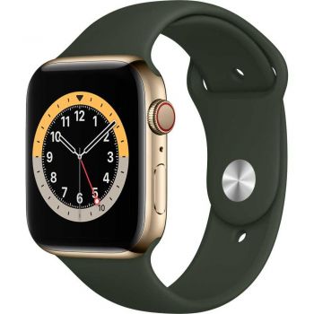 Apple Watch Series 6 GPS + Cellular, 44mm, Gold, Stainless Steel Case, Cyprus Green Sport Band de firma original