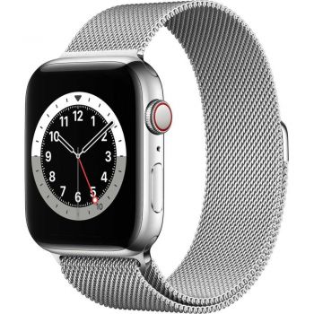 Apple Watch Series 6 GPS + Cellular, 44mm, Silver, Stainless Steel Case, Silver Milanese Loop