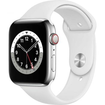 Apple Watch Series 6 GPS + Cellular, 44mm, Silver, Stainless Steel Case, White Sport Band de firma original