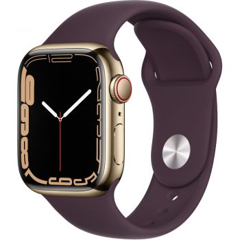 Apple Watch Series 7 GPS + Cellular, 41mm, Gold Stainless Steel Case, Dark Cherry Sport Band de firma original