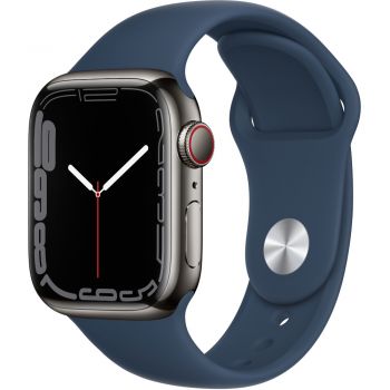 Apple Watch Series 7 GPS + Cellular, 41mm, Graphite Stainless Steel Case, Abyss Blue Sport Band
