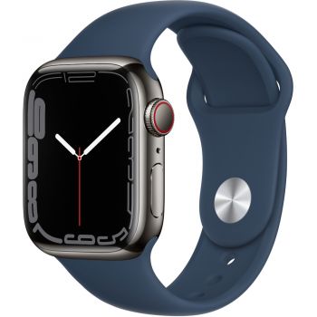 Apple Watch Series 7 GPS + Cellular, 41mm, Graphite Stainless Steel Case, Abyss Blue Sport Band de firma original