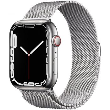 Apple Watch Series 7 GPS + Cellular, 41mm, Silver Stainless Steel Case, Silver Milanese Loop de firma original