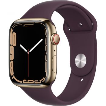 Apple Watch Series 7 GPS + Cellular, 45mm, Gold Stainless Steel Case, Dark Cherry Sport Band