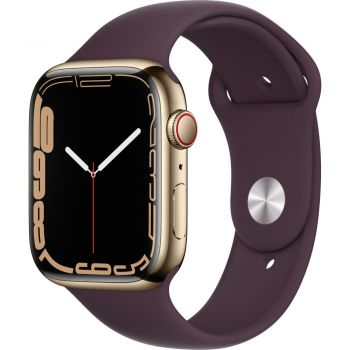 Apple Watch Series 7 GPS + Cellular, 45mm, Gold Stainless Steel Case, Dark Cherry Sport Band de firma original