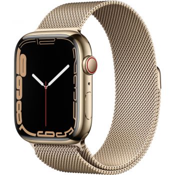 Apple Watch Series 7 GPS + Cellular, 45mm, Gold Stainless Steel Case, Gold Milanese Loop