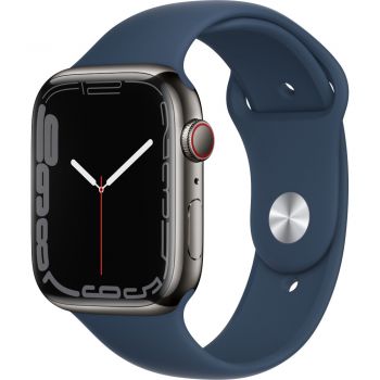 Apple Watch Series 7 GPS + Cellular, 45mm, Graphite Stainless Steel Case, Abyss Blue Sport Band de firma original