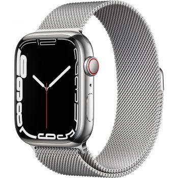 Apple Watch Series 7 GPS + Cellular, 45mm, Silver Stainless Steel Case, Silver Milanese Loop