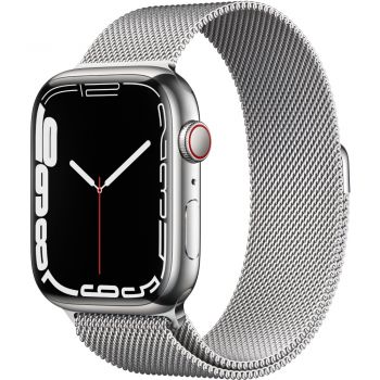 Apple Watch Series 7 GPS + Cellular, 45mm, Silver Stainless Steel Case, Silver Milanese Loop de firma original