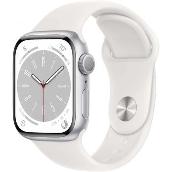 Apple Watch Series 8 GPS, 41mm, Silver Aluminium Case, White Sport Band