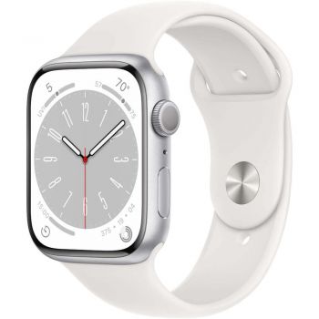 Apple Watch Series 8 GPS, 45mm, Silver Aluminium Case, White Sport Band