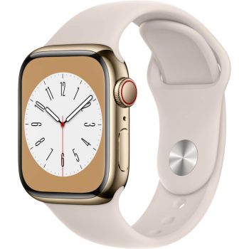 Apple Watch Series 8 GPS + Cellular, 41mm, Gold Stainless Steel Case, Starlight Sport Band