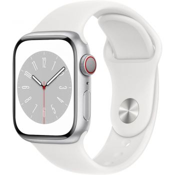 Apple Watch Series 8 GPS + Cellular, 41mm, Silver Aluminium Case, White Sport Band