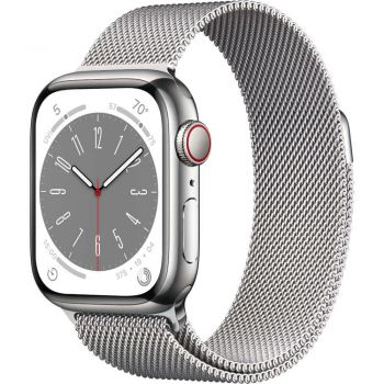 Apple Watch Series 8 GPS + Cellular, 41mm, Silver Stainless Steel Case, Silver Milanese Loop de firma original