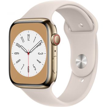 Apple Watch Series 8 GPS + Cellular, 45mm, Gold Stainless Steel Case, Starlight Sport Band