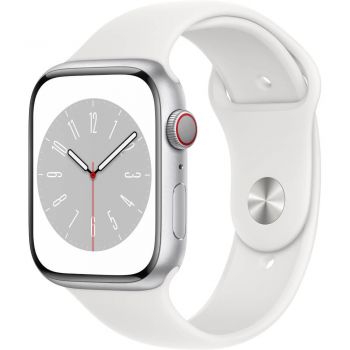 Apple Watch Series 8 GPS + Cellular, 45mm, Silver Aluminium Case, White Sport Band